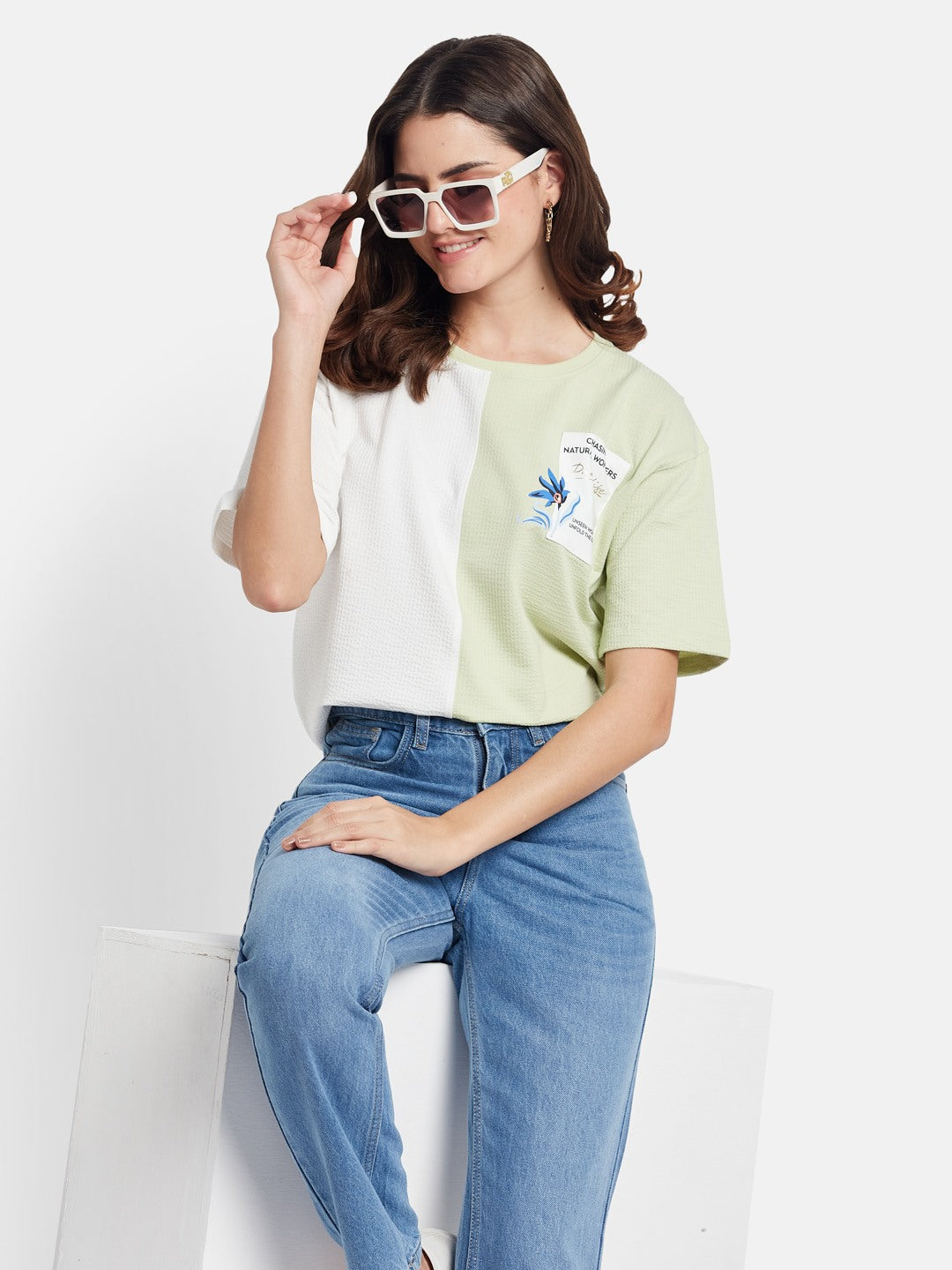 METTLE Colourblocked Round Neck Cotton T-shirt