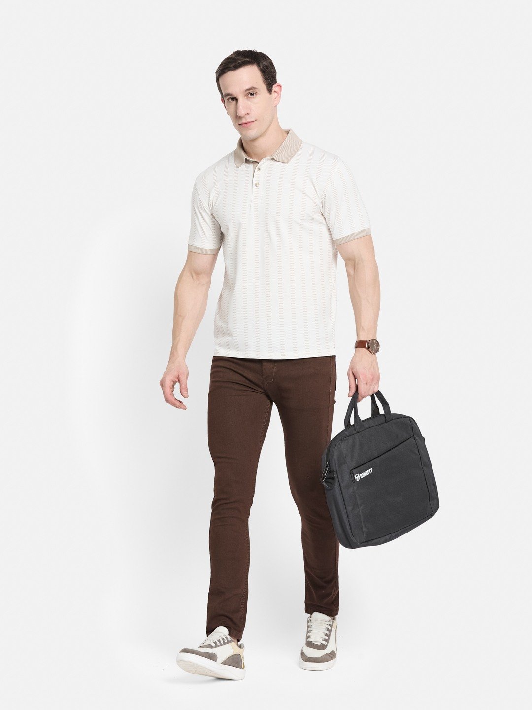 AOP MOTIF PRINT POLO NECK SINGLE JERSEY KNIT T-SHIRT
