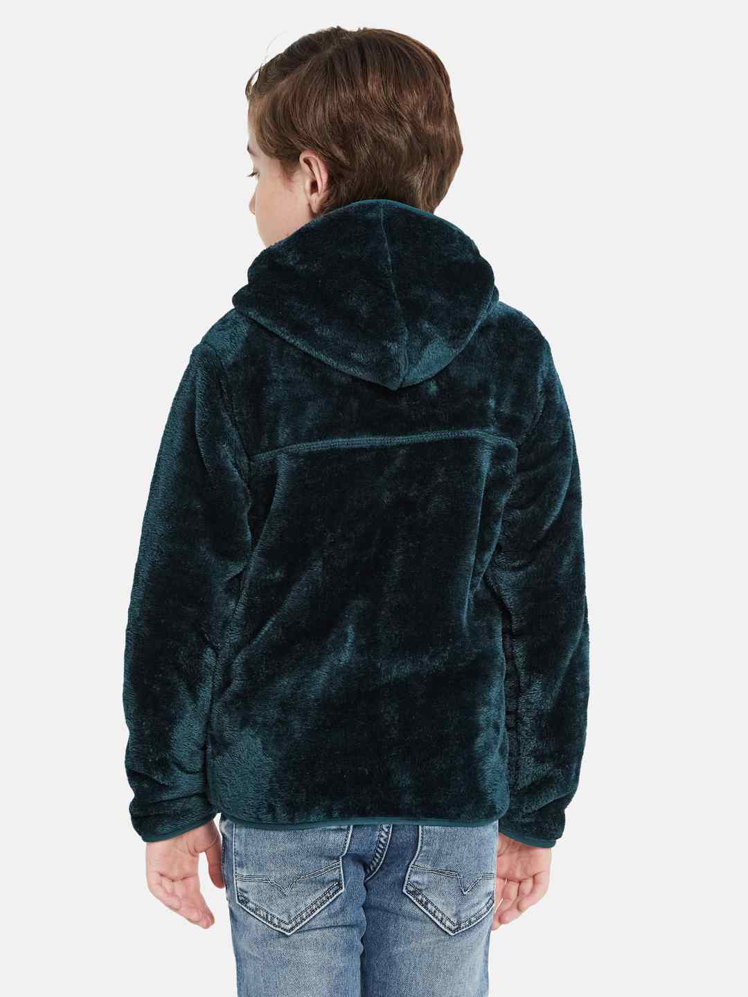 Octave Boys Self Design Front Open Fleece Hooded Sweatshirt