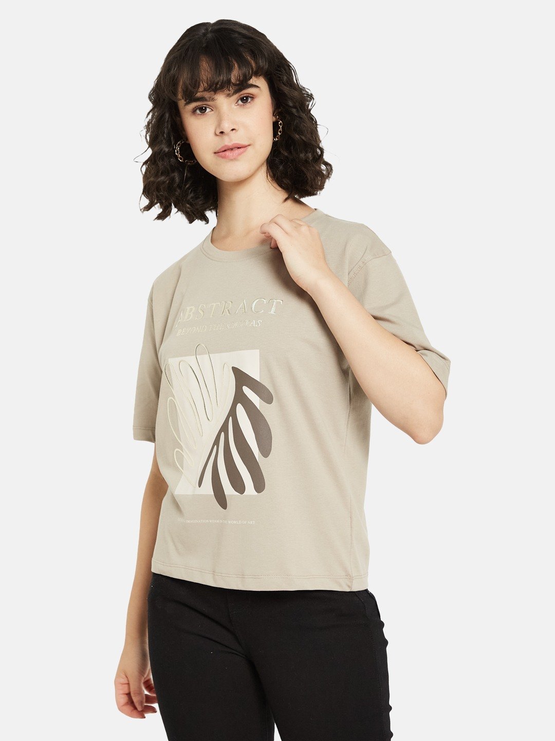 METTLE Women Graphic Printed Round Neck Cotton T-shirt