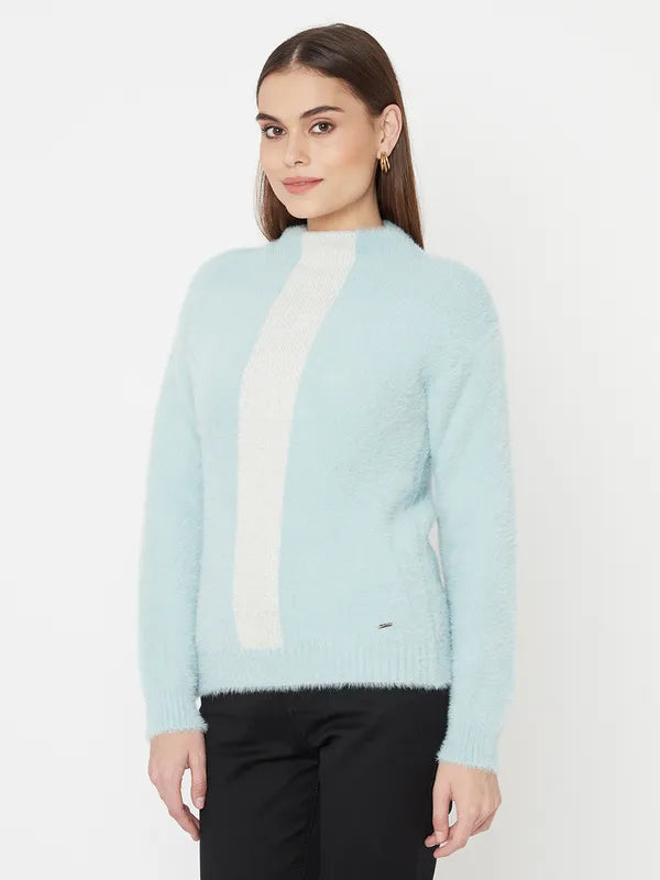 Blue White Full Sleeve Pullover Sweater