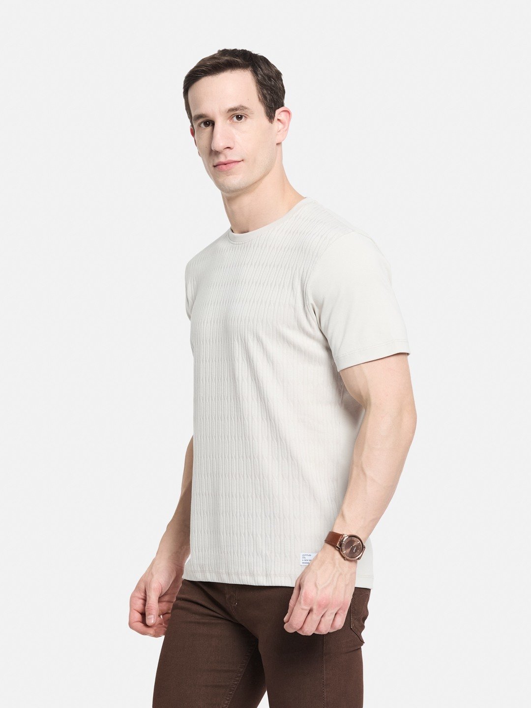 STRUCTURE ROUND NECK TRANSFER INTERLOCK T-SHIRT