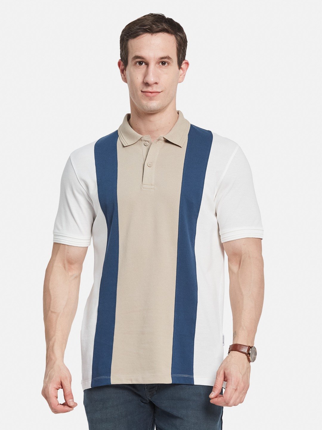 Octave Men Colourblocked Polo Collar T-shirt