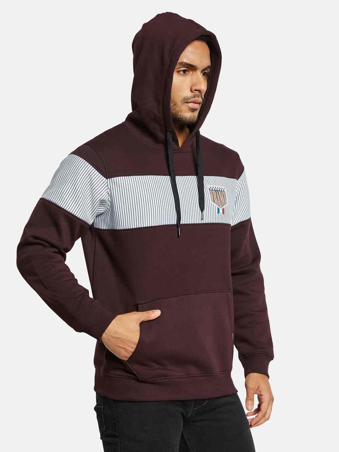 Octave Men Colourblocked Hooded Sweatshirt