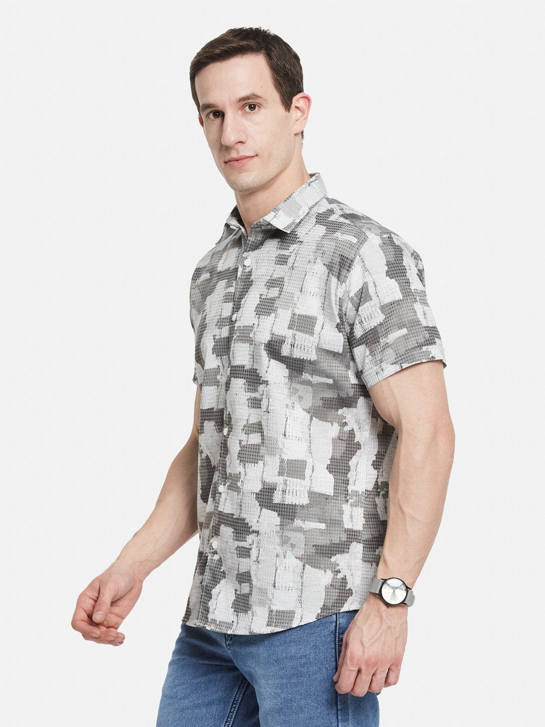 METTLE Men Spread Collar Abstract Printed Cotton Casual Shirt
