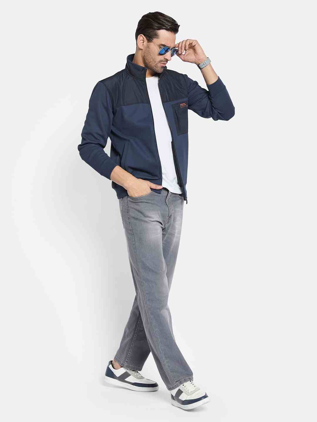 Octave Men Colourblocked Front-Open Sweatshirt