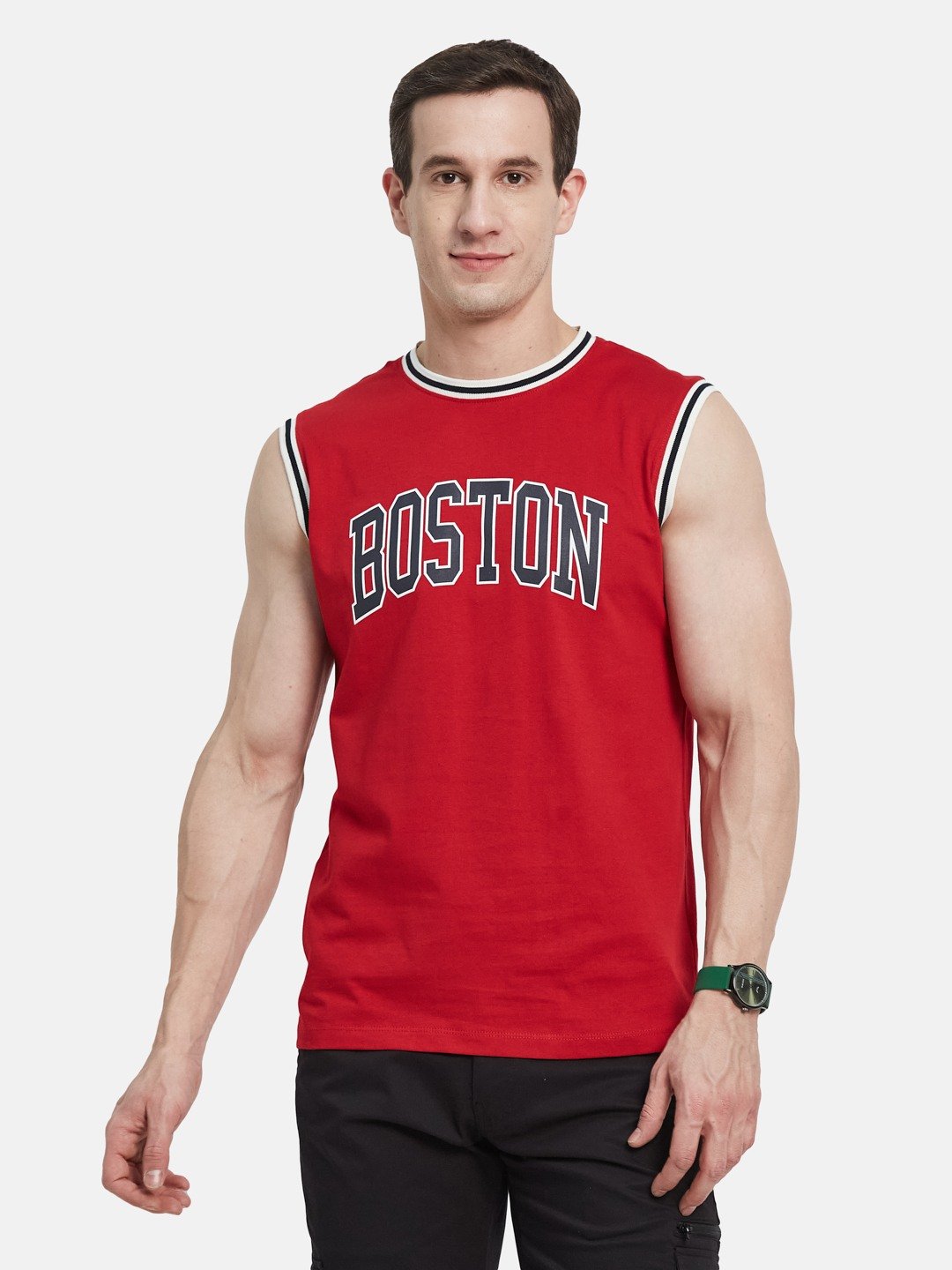 CHEST PRINT ROUND NECK SHANDOW SINGLE JERSEY KNIT  T-SHIRT