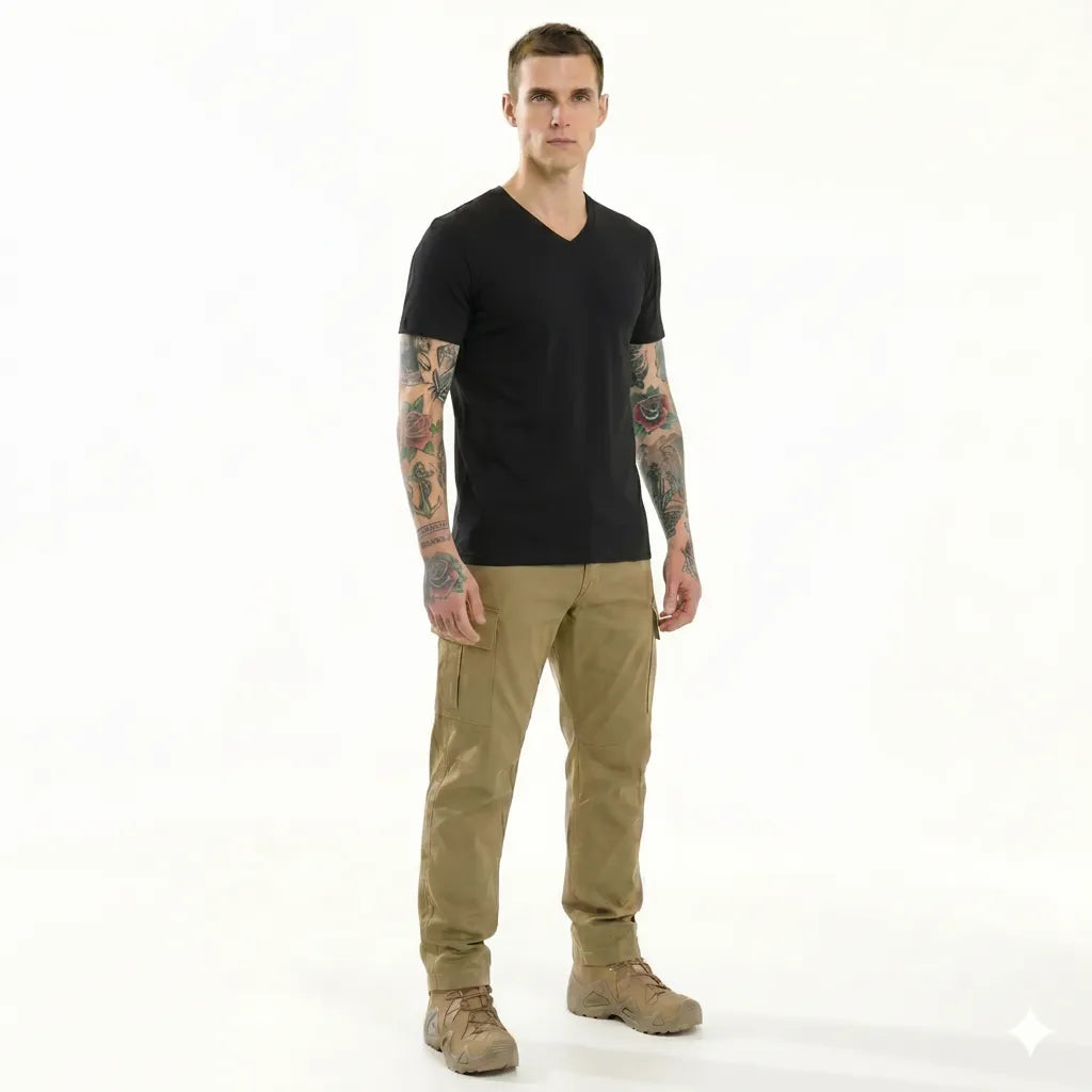 Men Black V-Neck T-shirt