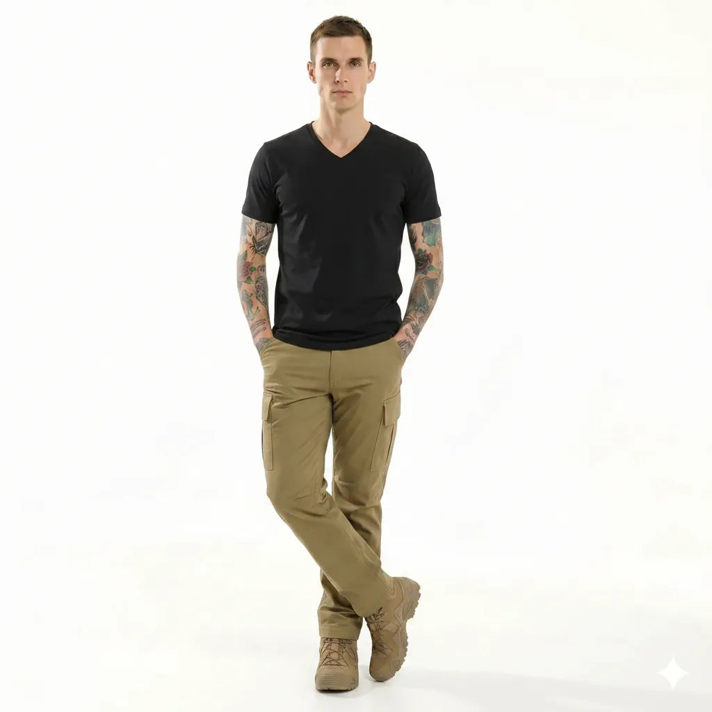 Men Black V-Neck T-shirt