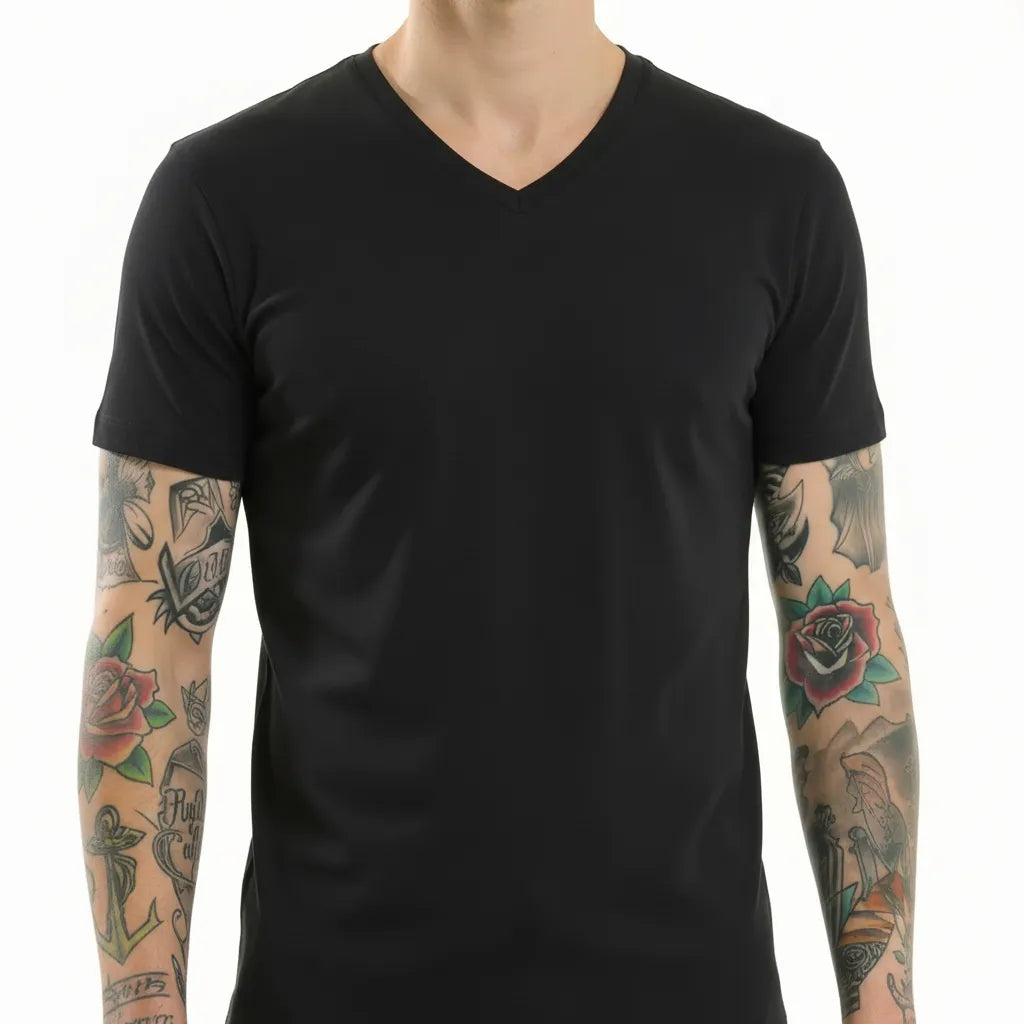 Men Black V-Neck T-shirt