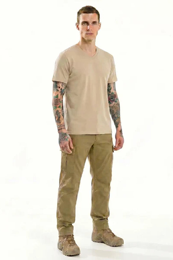 Men Brown Rice V-Neck T-shirt