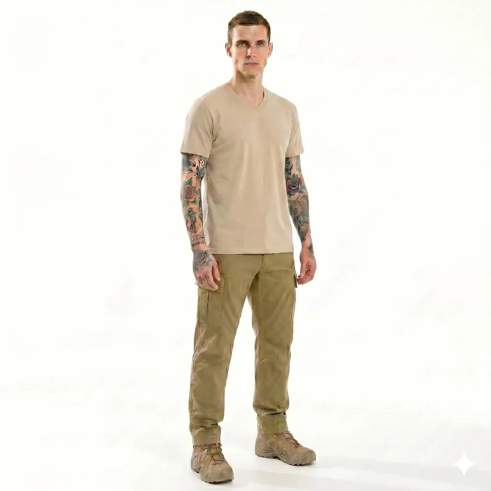 Men Brown Rice V-Neck T-shirt