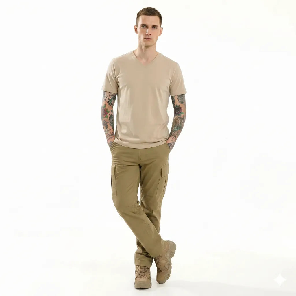 Men Brown Rice V-Neck T-shirt