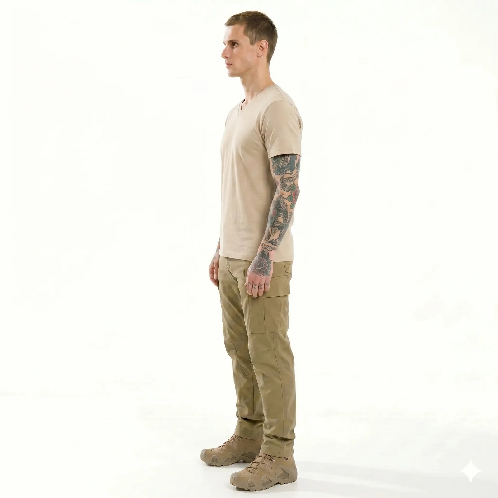 Men Brown Rice V-Neck T-shirt