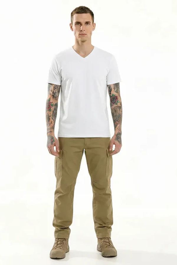 Men White V-Neck T-shirt