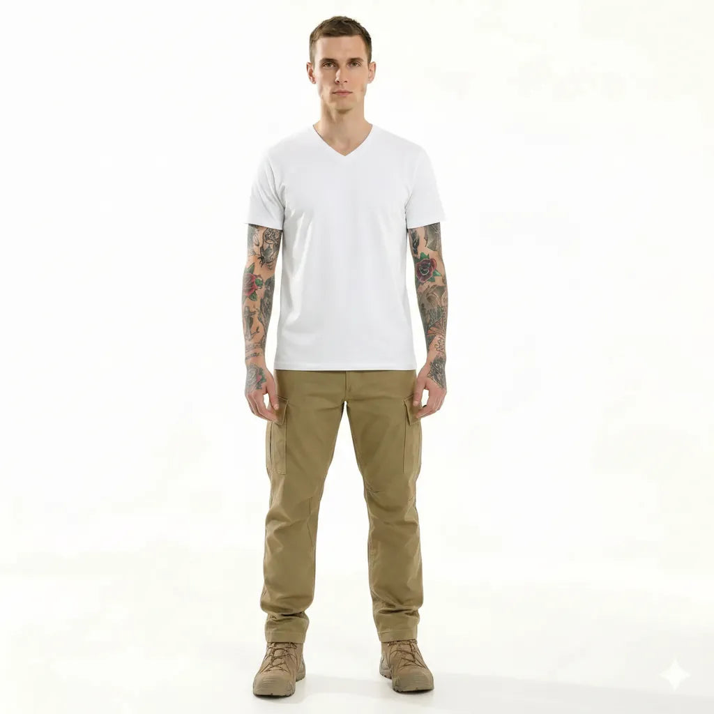 Men White V-Neck T-shirt