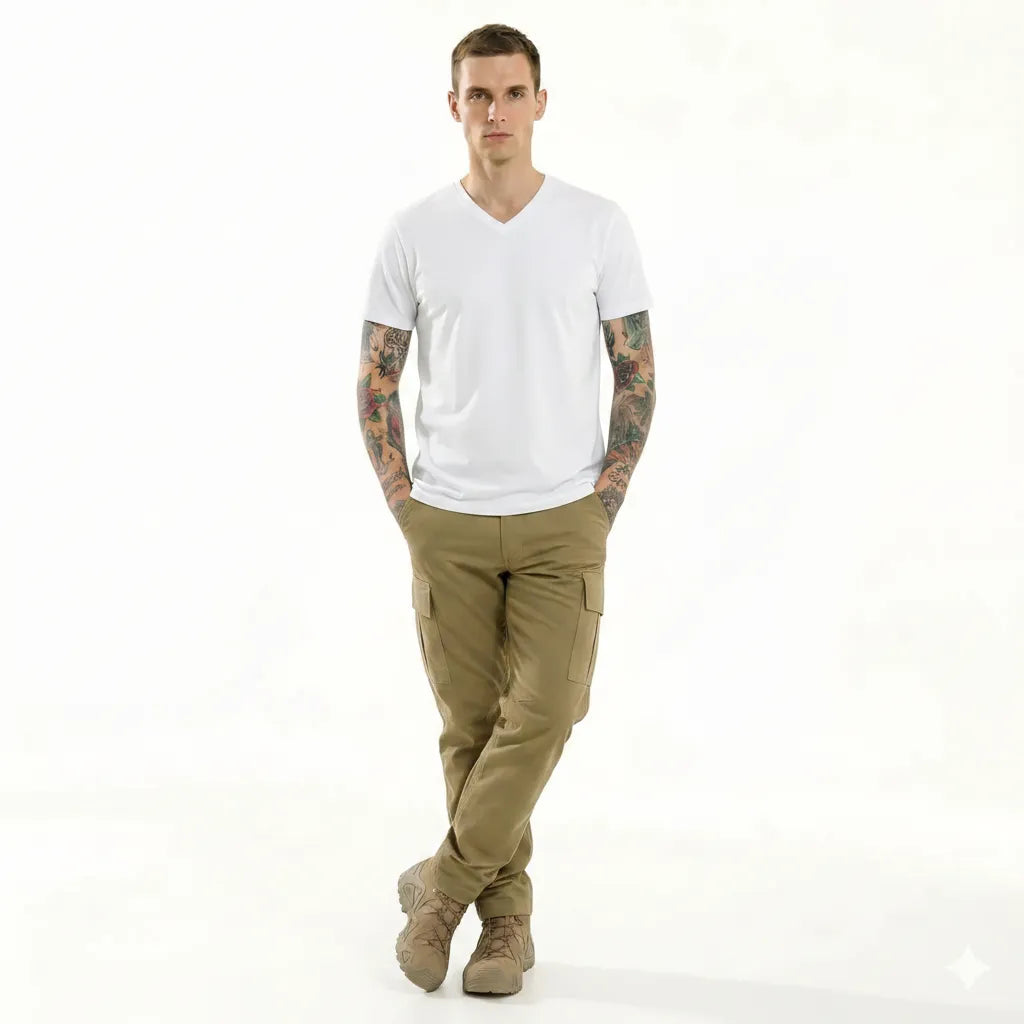 Men White V-Neck T-shirt