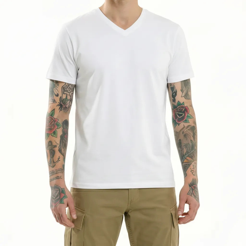 Men White V-Neck T-shirt
