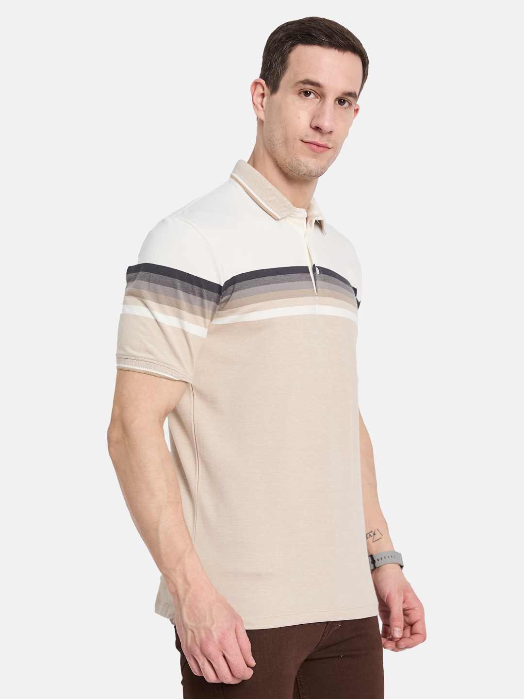 Octave Men Colourblocked Polo Collar T-shirt