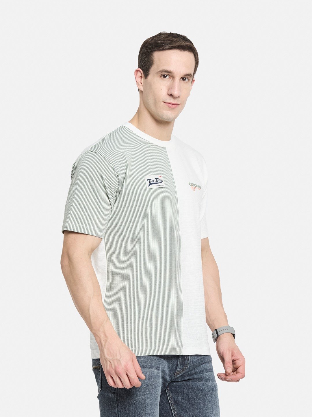 OVERSIZED WARNER BROTHERS BACK PRINT ROUND NECK SEER SUCKER T-SHIRT