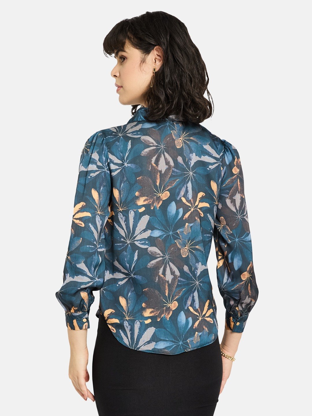METTLE Women Teal Floral Print Cotton Top