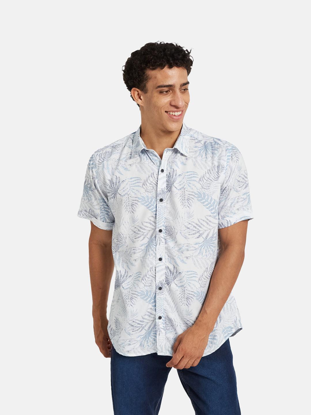 METTLE Men Floral Printed Spread Collar Cotton Casual Shirt