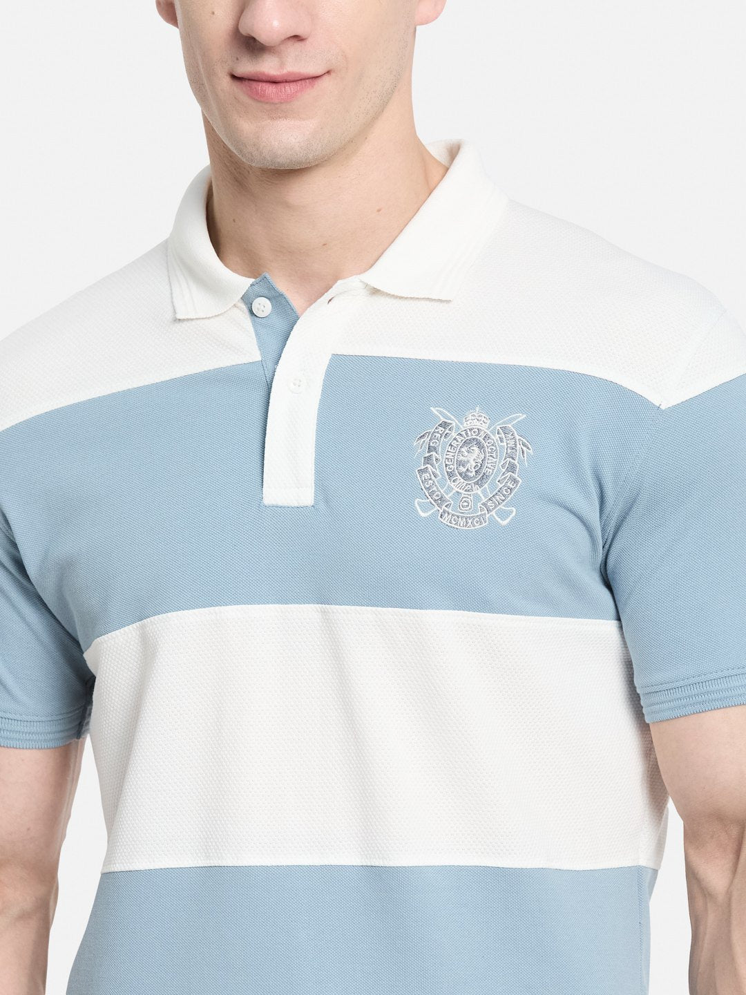 COLOUR BLOCKED CUTN SEW STRIPE EMBROIDED APPLIQUE  T-SHIRT