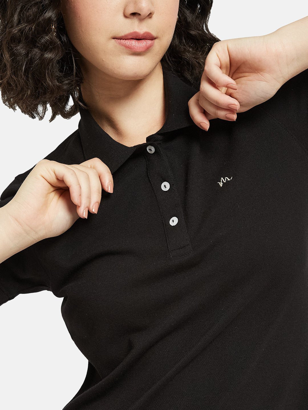 METTLE Women Solid Polo Collar Cotton T-shirt