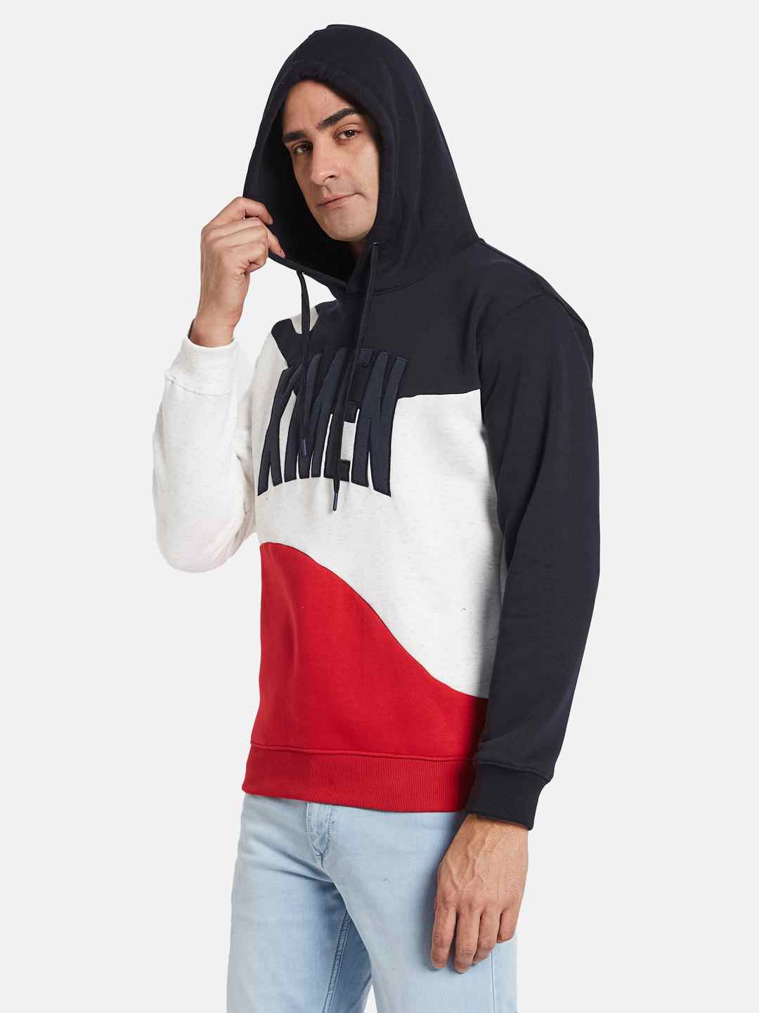 Octave Men Colourblocked Hooded Sweatshirt