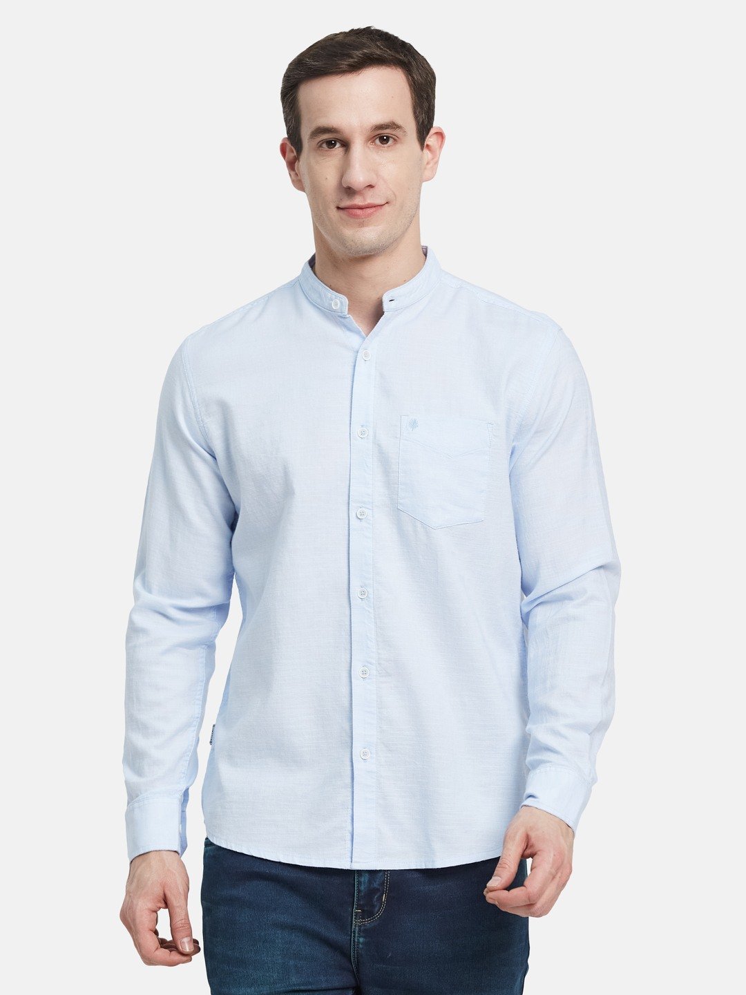 METTLE Men Band Collar Solid Cotton Casual Shirt