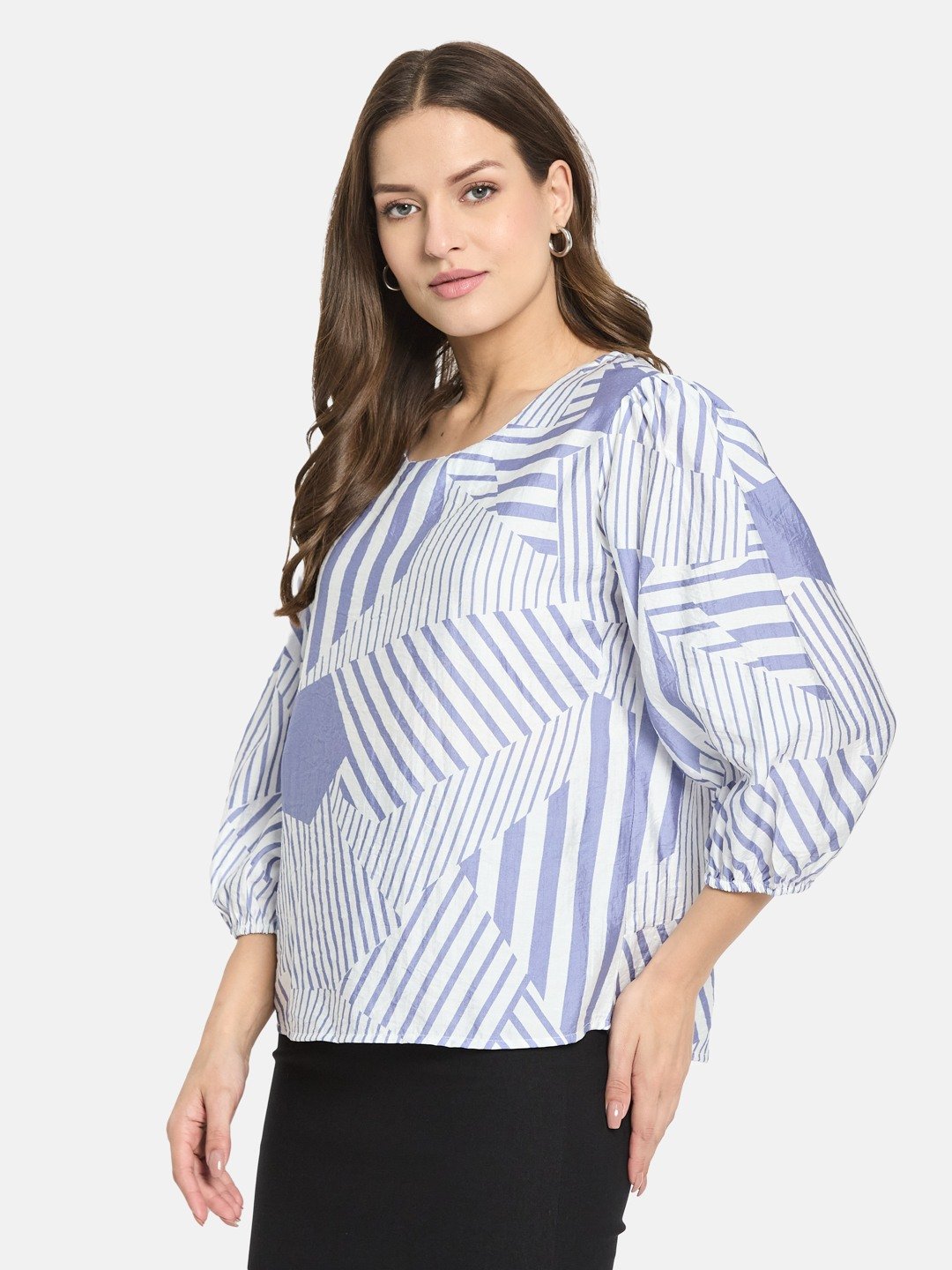 METTLE Women Light Teal Printed Cotton Top