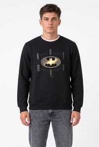 Men's Batman Black Graphic Sweatshirt | Cotton Brushed Fleece Crew Neck Pullover