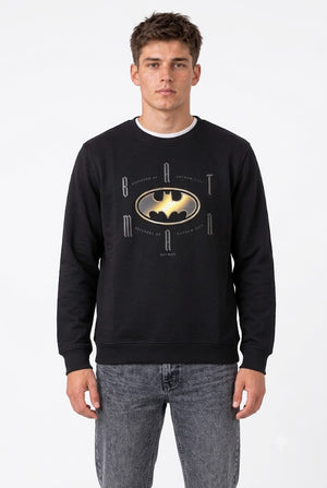 Men's Batman Black Graphic Sweatshirt | Cotton Brushed Fleece Crew Neck Pullover