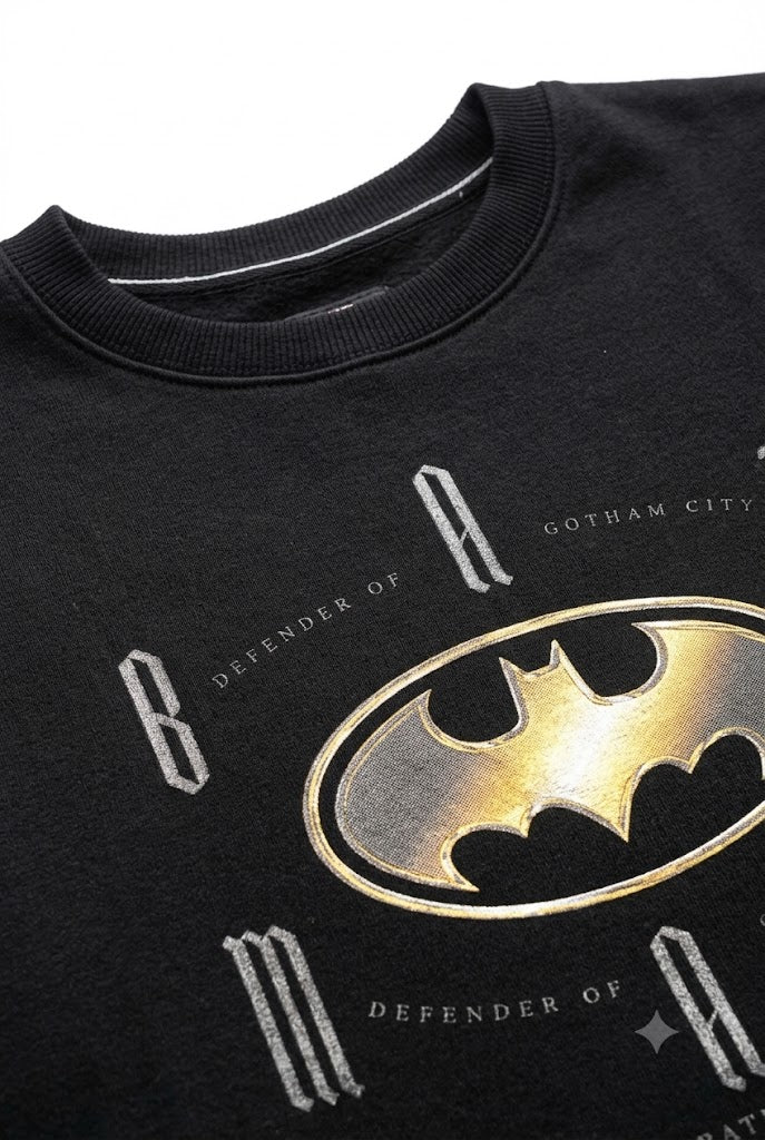 Men's Batman Black Graphic Sweatshirt | Cotton Brushed Fleece Crew Neck Pullover
