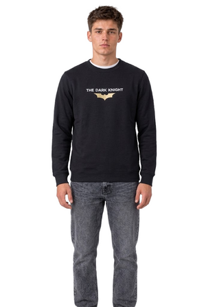 Men's Dark Knight Black Graphic Sweatshirt | Cotton Brushed Fleece Crew Neck PulloverProduct DescriptionStay warm and celebrate the legendary Dark Knight