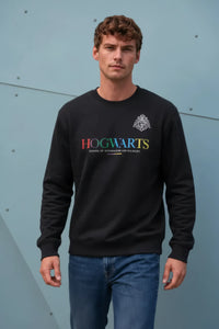 Men’s Dark Navy Cotton Brushed Fleece Hogwarts Graphic Sweatshirt – Regular Fit