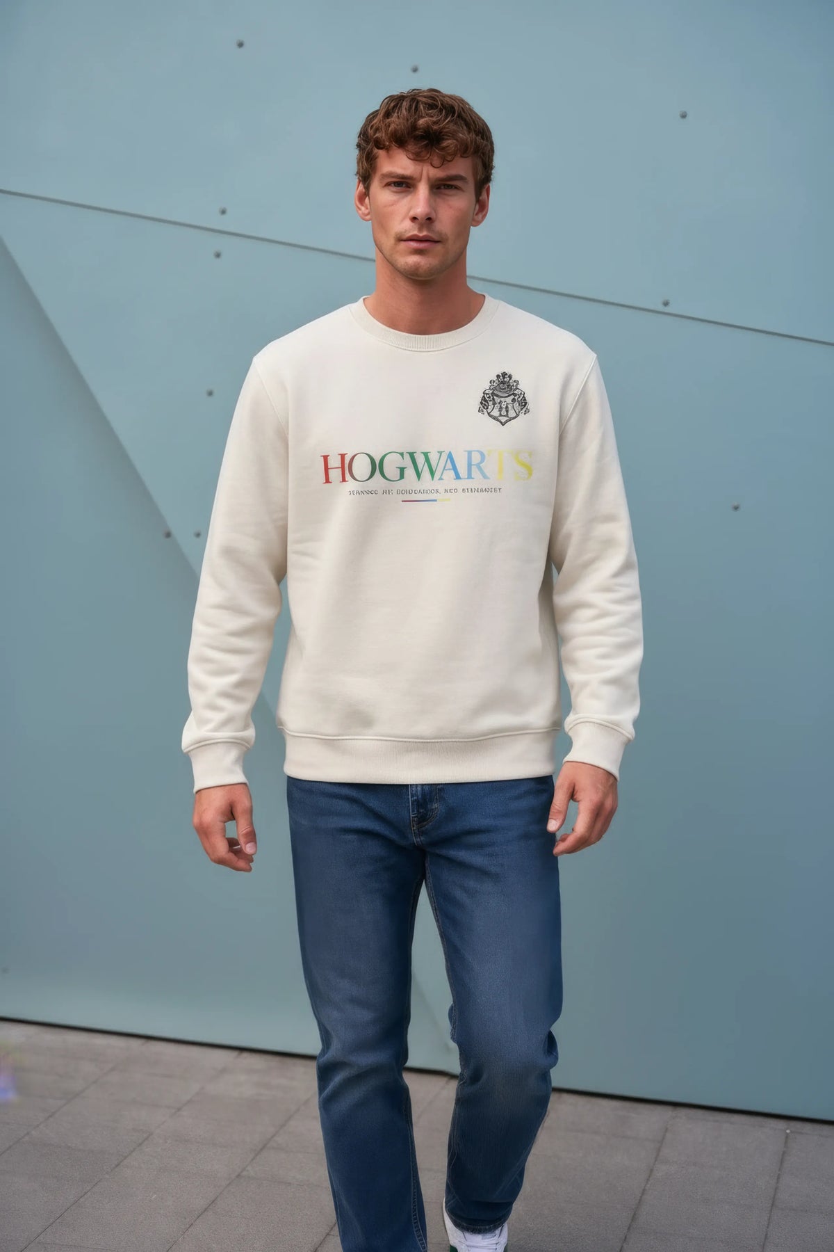 Men’s Onyx Cotton Brushed Fleece Hogwarts Graphic Sweatshirt – Regular Fit