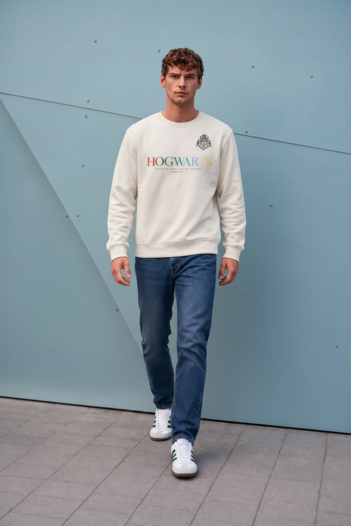 Men’s Onyx Cotton Brushed Fleece Hogwarts Graphic Sweatshirt – Regular Fit