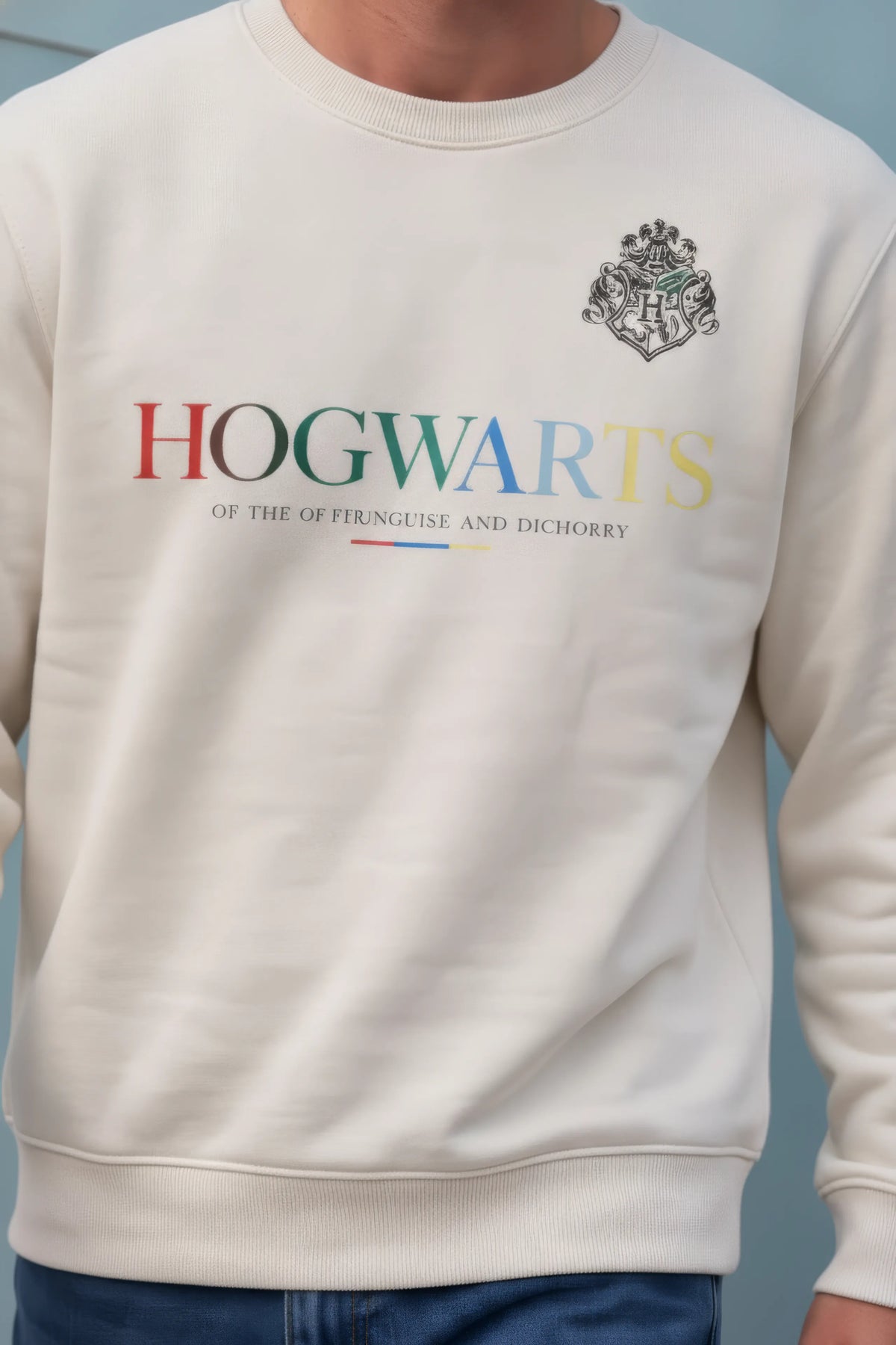 Men’s Onyx Cotton Brushed Fleece Hogwarts Graphic Sweatshirt – Regular Fit