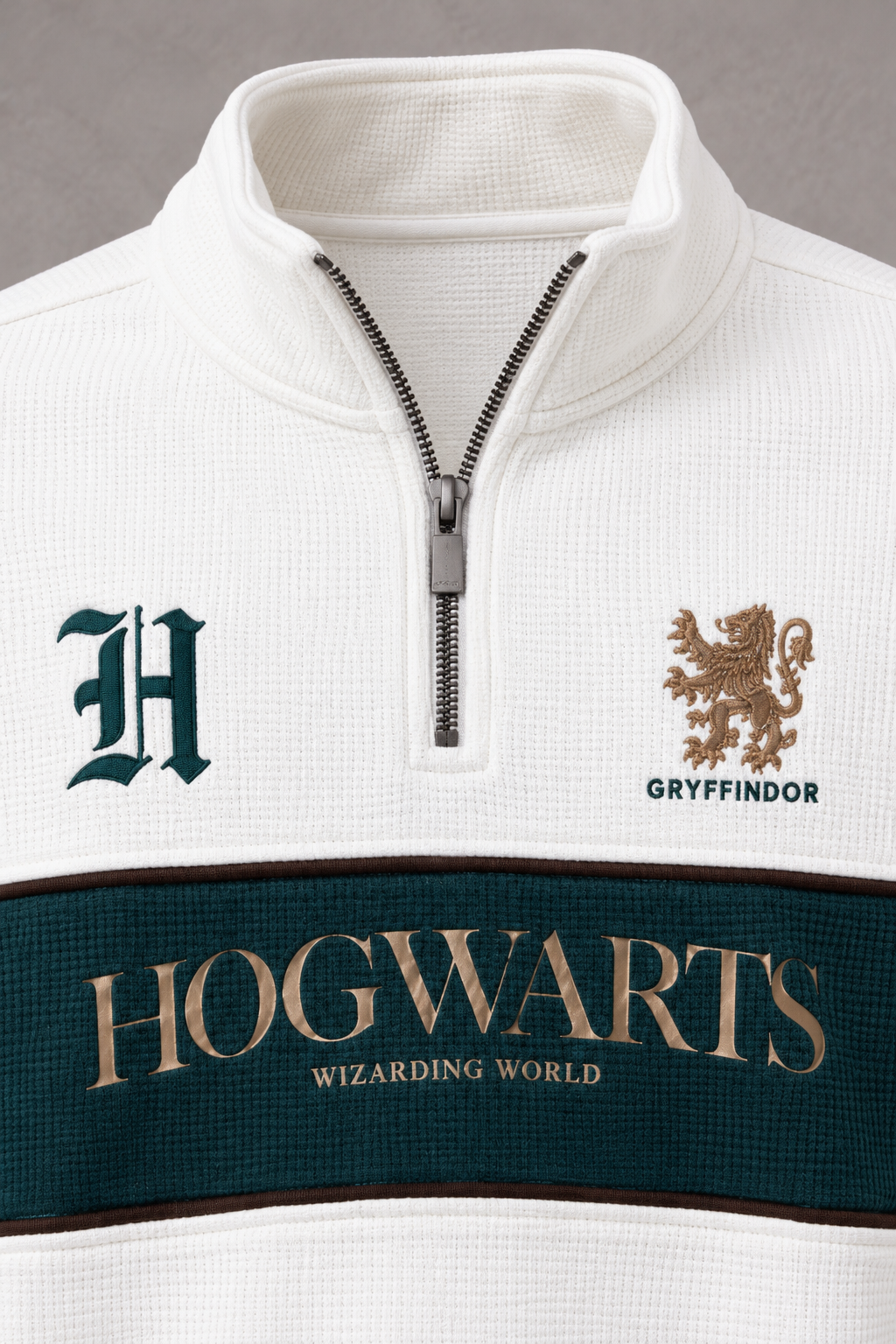 Men's Hogwarts Off-White Waffle Bonded Sweatshirt | Wizarding World Half-Zip Winter PulloverProduct