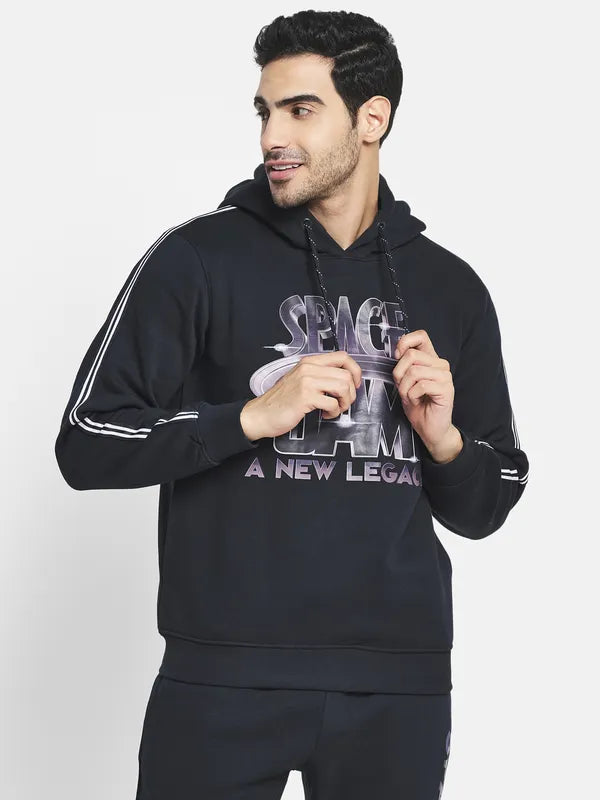 Men Navy Blue Printed Cotton Tracksuit