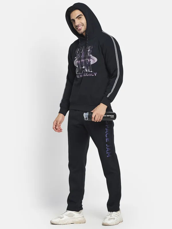 Men Navy Blue Printed Cotton Tracksuit