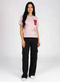 Women Barely Pink Printed Pockets T-shirt