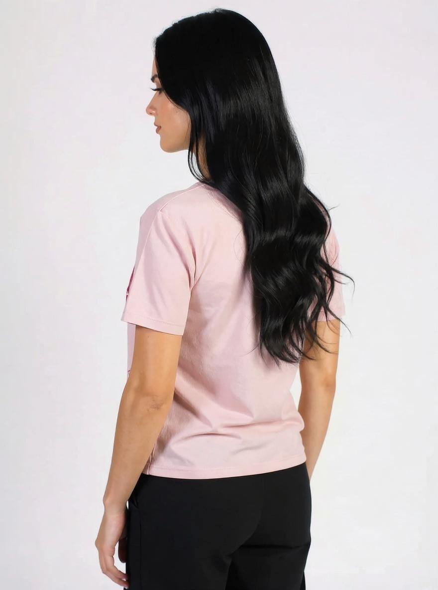 Women Barely Pink Printed Pockets T-shirt