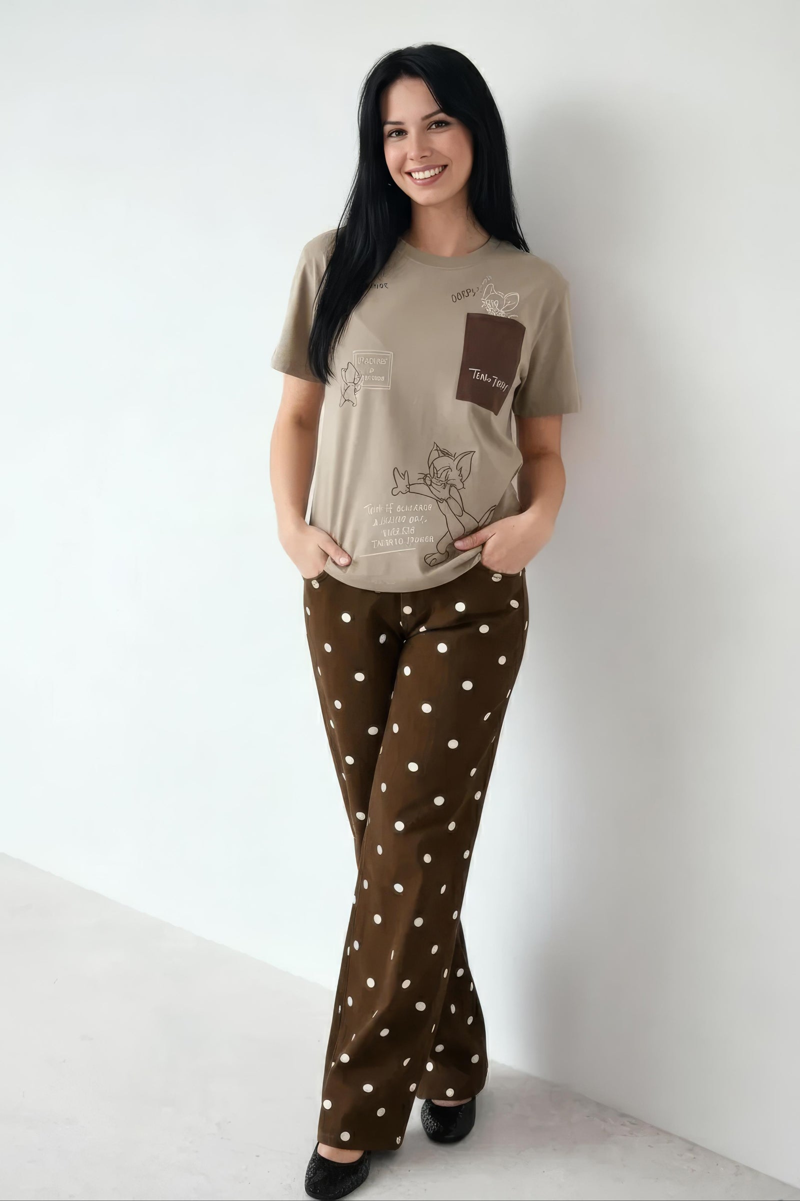 Women Sand Printed Round Neck T-Shirt