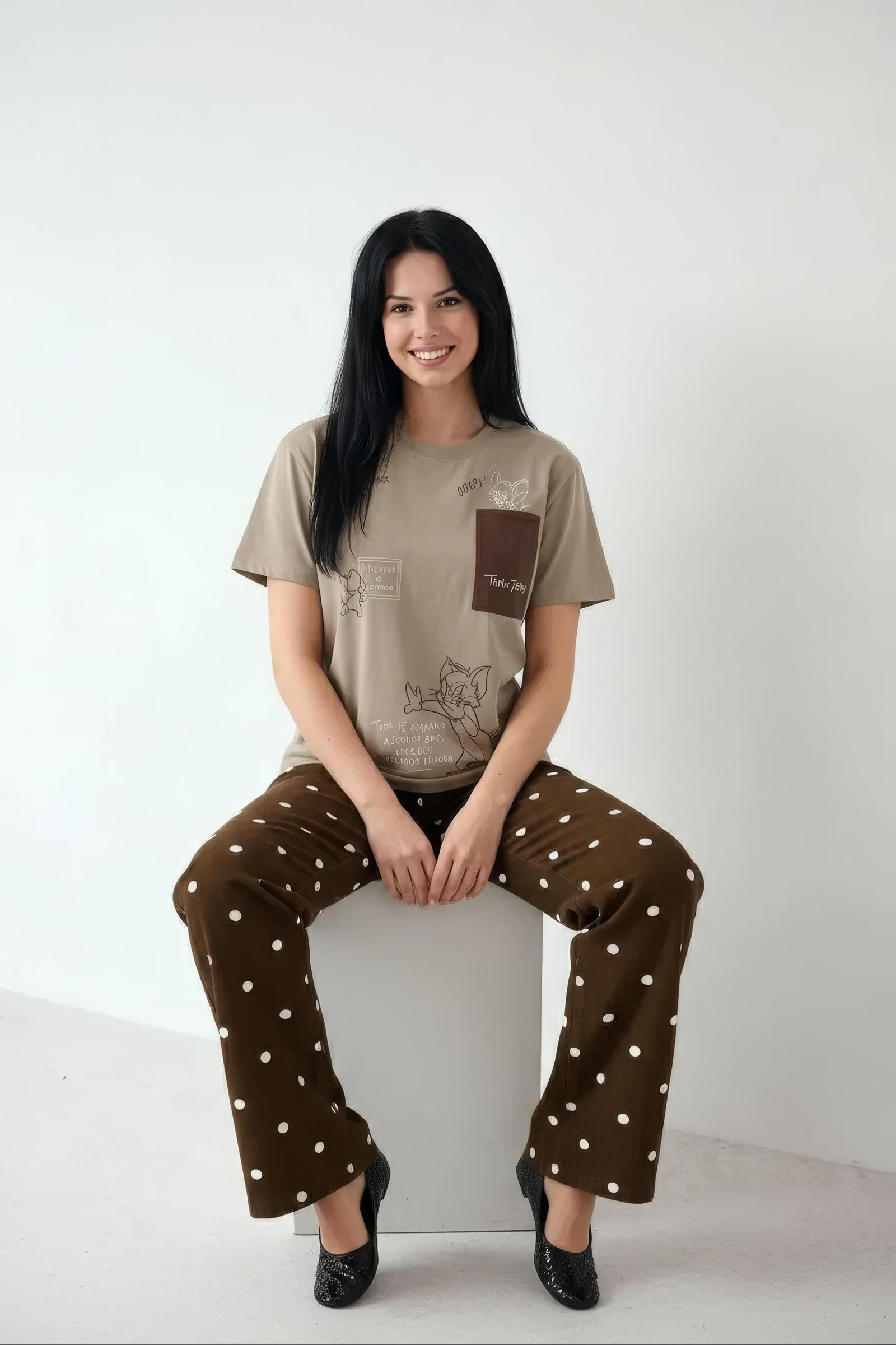 Women Sand Printed Round Neck T-Shirt