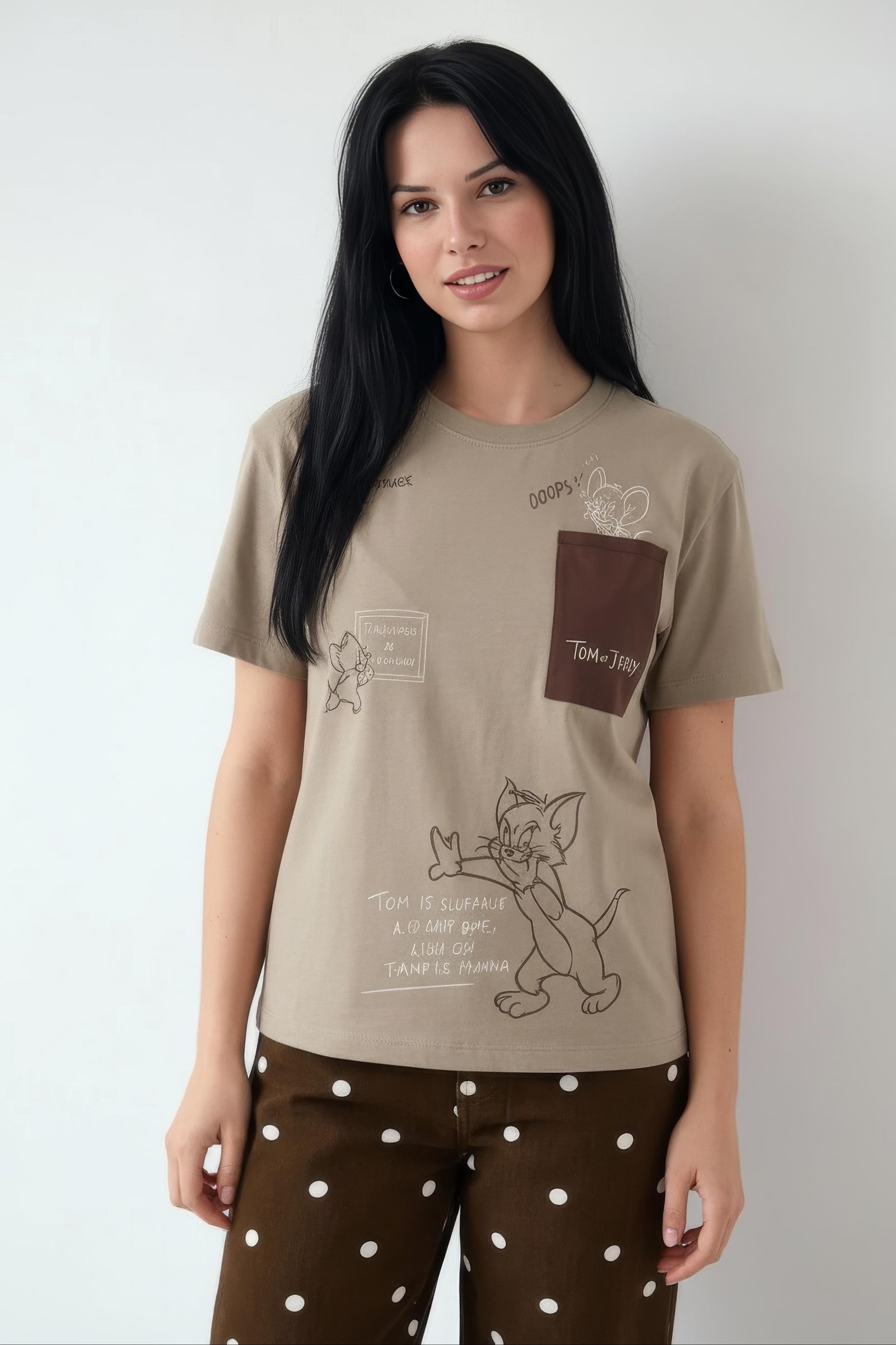 Women Sand Printed Round Neck T-Shirt