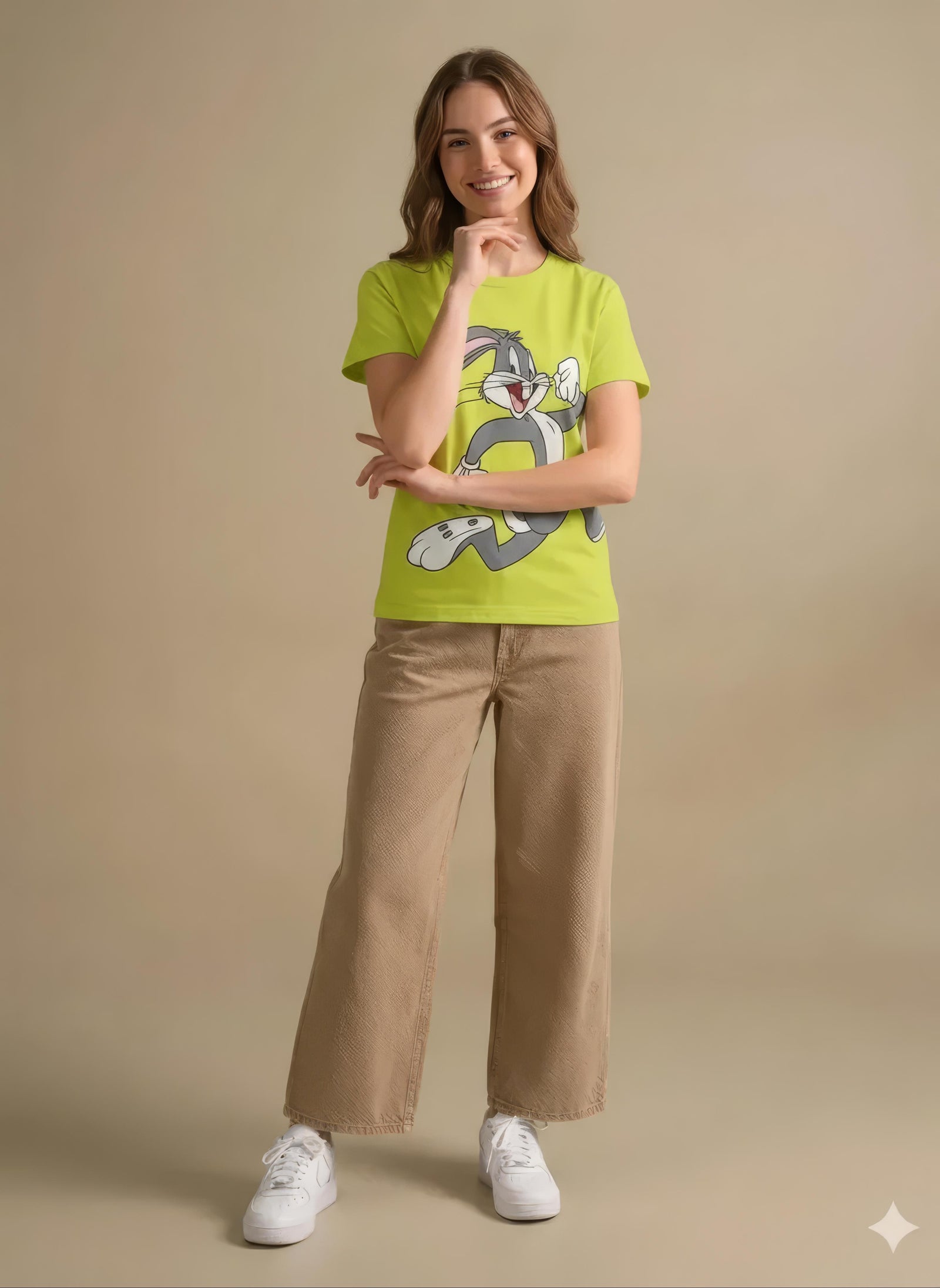 Women Lime Green Printed Round Neck T-Shirt