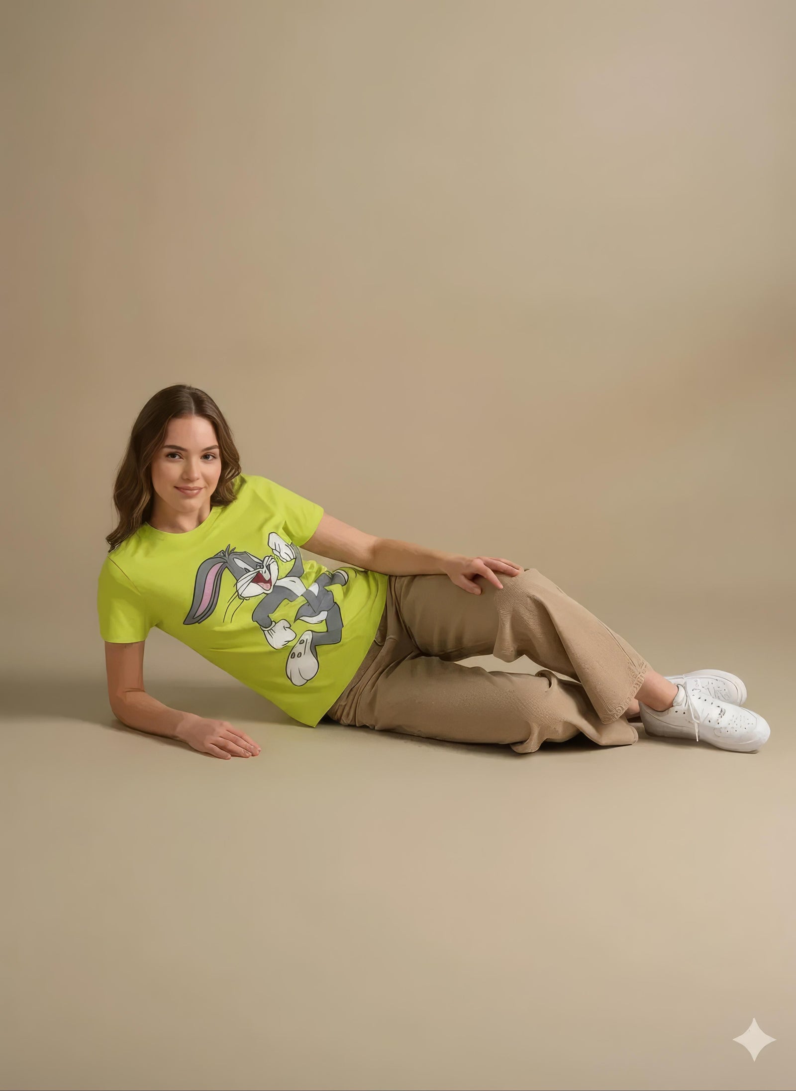 Women Lime Green Printed Round Neck T-Shirt