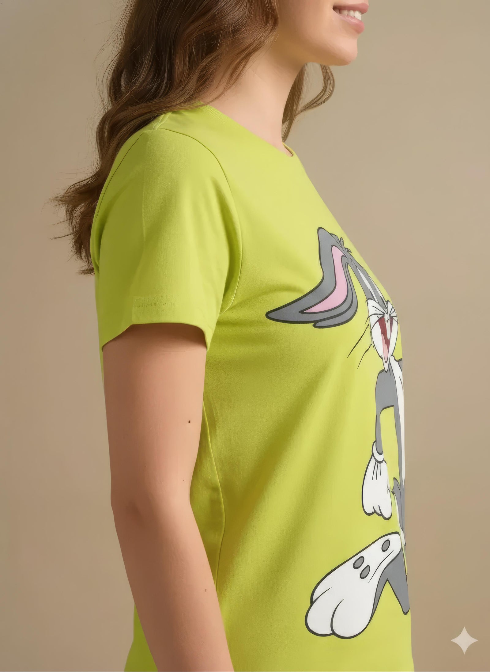 Women Lime Green Printed Round Neck T-Shirt